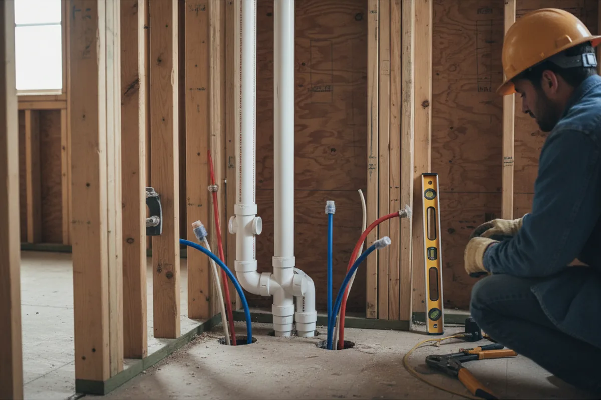 Drain and supply rough-in during Leak Detection in Wolcott